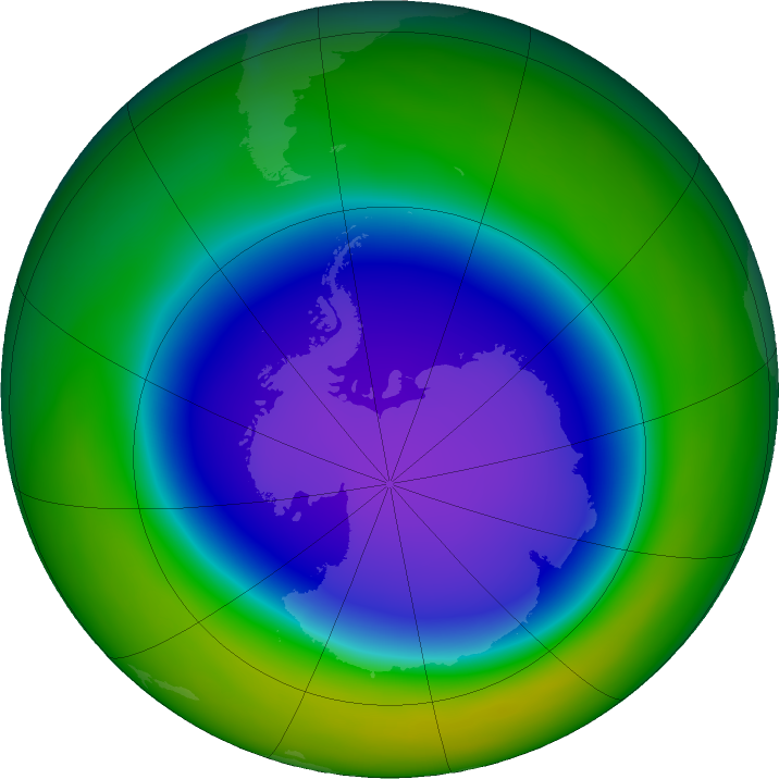 Antarctic ozone map for October 2021